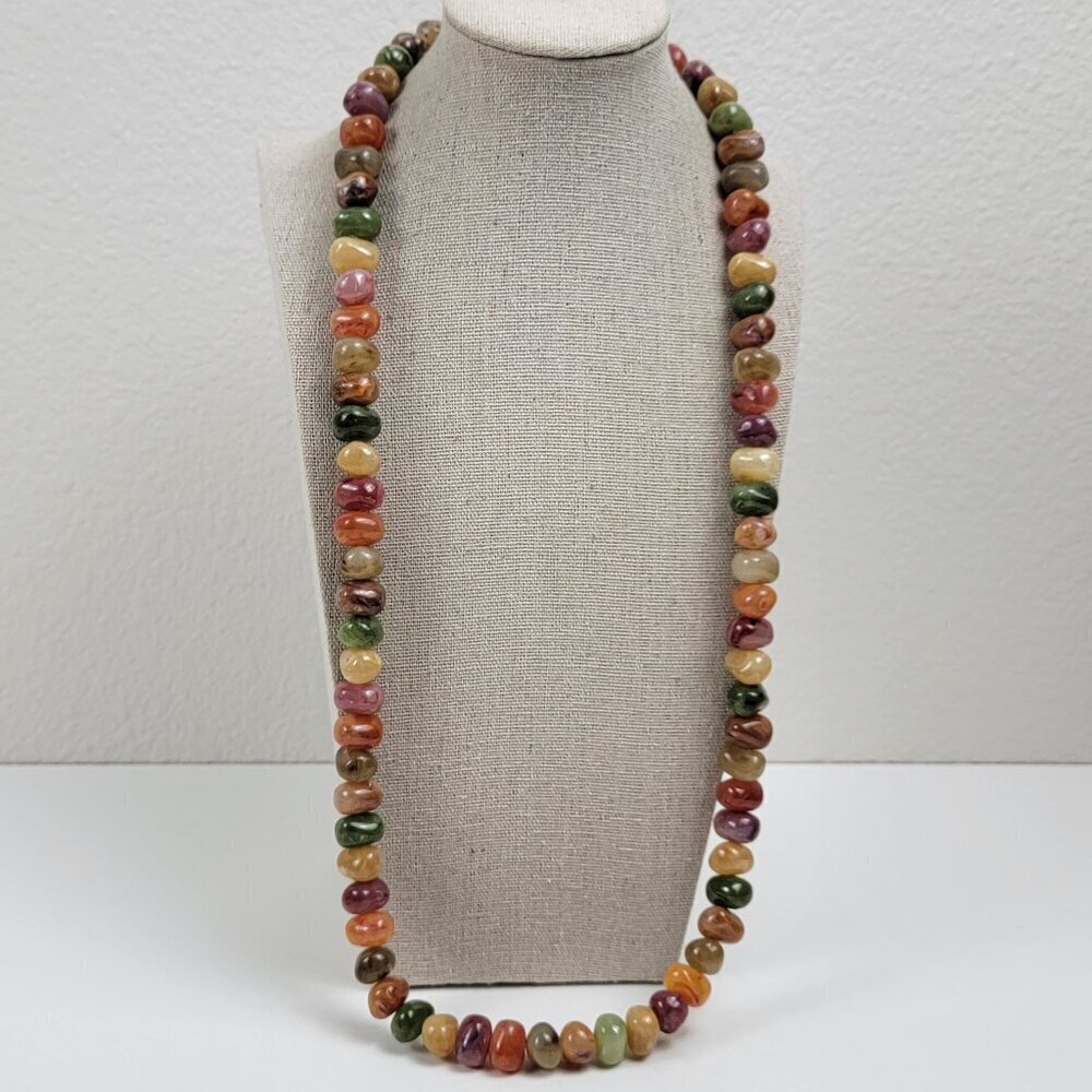 Vtg. Multicolor Faux-Gem Lucite Beaded Necklace 30.5 In Barrel Clasp Fruit Salad